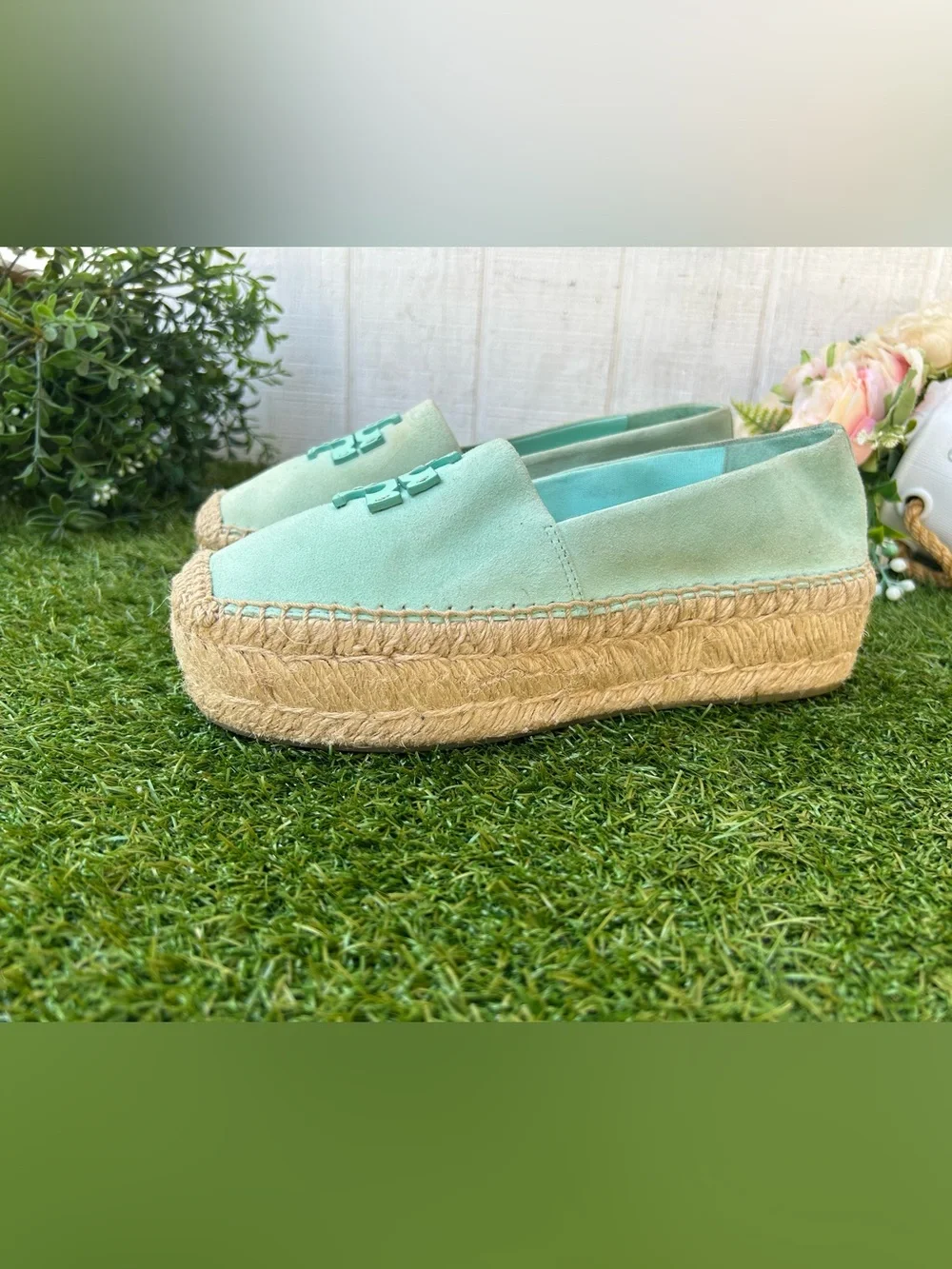 TORY BURCH Everly Platform Espadrille - Sea Bubble Suede size 7 new/no box